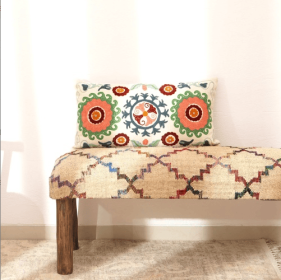 Decorative Suzani Embroidered Multicolor Lumbar Throw Pillow