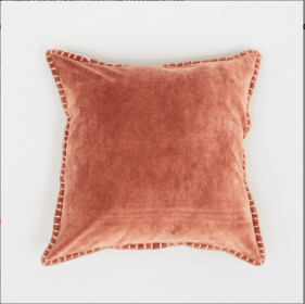Stonewashed Cotton Velvet Throw Pillow With Decorative Handstiched Edges