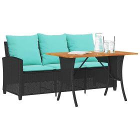 Patio Sofa 3-Seater with Cushions&Table Black Poly Rattan