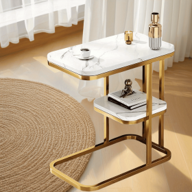 Coffee Table & Bedside Table - C - shaped Side Table for Sofa and Bed. Features Imitation Marble Tabletop and Steel Frame. Narrow Side Table for