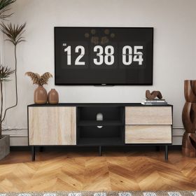 TV Stand up to 70+ inch, Mid Century Modern Entertainment Center with 2 Drawers, Television Stands with Storage Cabinet