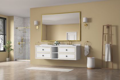 96in. W x 48in. H Metal Framed Bathroom Mirror for Wall, Rectangle Mirror, Bathroom Vanity Mirror Farmhouse, Anti-Rust
