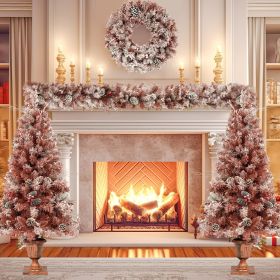 GO 4-Pieces Set Artificial Christmas Tree, Brown Needles with flocking, with Warm Lights, pine cones and berries
