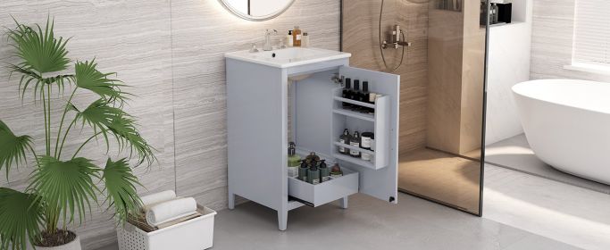 20.3" Bathroom Vanity with Sink, Functional Drawer, Door Shelf, Soft-closing Door, Grey