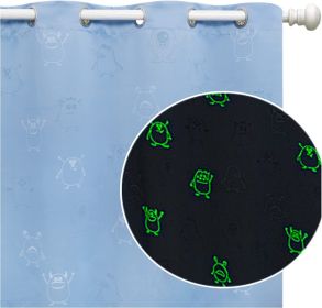 Muwago Halloween Ghost Monster Blue Blackout Curtains Luminous Glow in The Dark Themed Grommet Thermal Insulated Curtains Bedroom and Living Room (size: 52 * 84 inch)