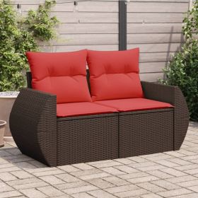 Patio Sofa with Cushions 2-Seater Brown Poly Rattan (Color: Brown)